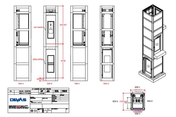 Ev Asansörü Ölçüleri Ev içi asansör ölçüleri DWG ve PDF Buradan İndir